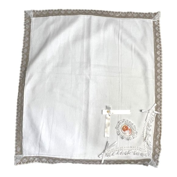 My Baptism Blanket White Christening Blanket Cotton/Fleece With Lace Trim - Picture 5 of 8